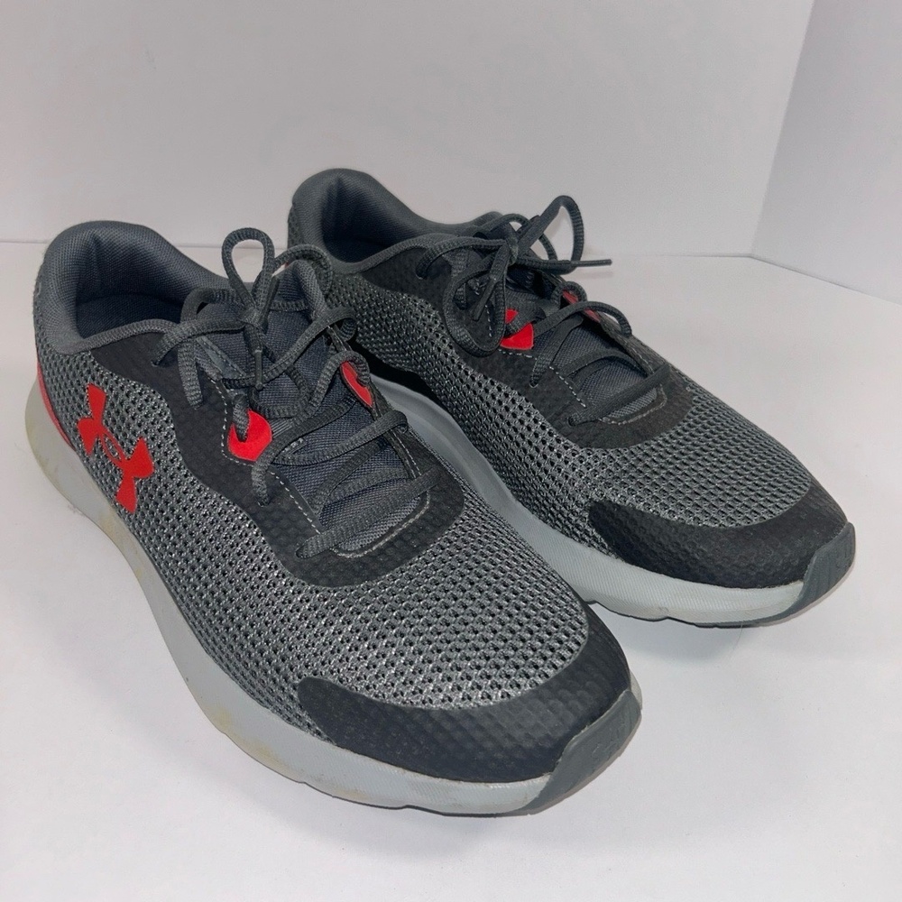 Under Armour Surge 3 Mens Running Shoes Size 12 Grey Red Mesh Upper Sporty - Picture 3 of 9